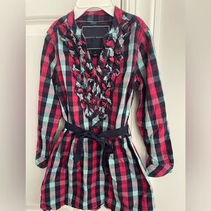 Tommy Hilfiger Kids Ruffled Plaid Blouse Dress - Red and Blue
